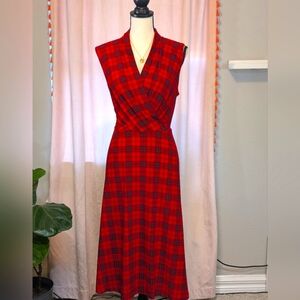 Tommy Hilfiger Plaid Sleeveless V Neck Midi Dress Red Sz 14
